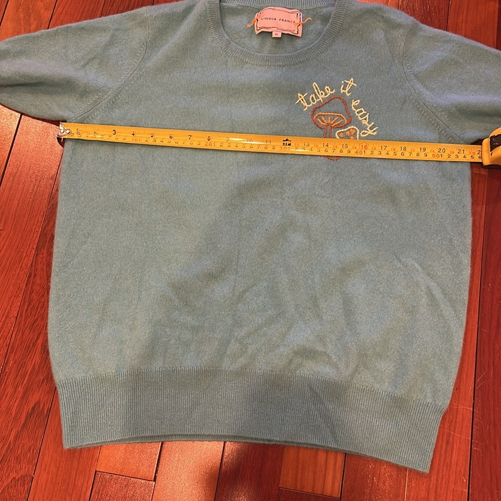 Lingua Franca mushroom Embroidered Cashmere Sweater short sleeve XL Take it easy - Picture 6 of 10